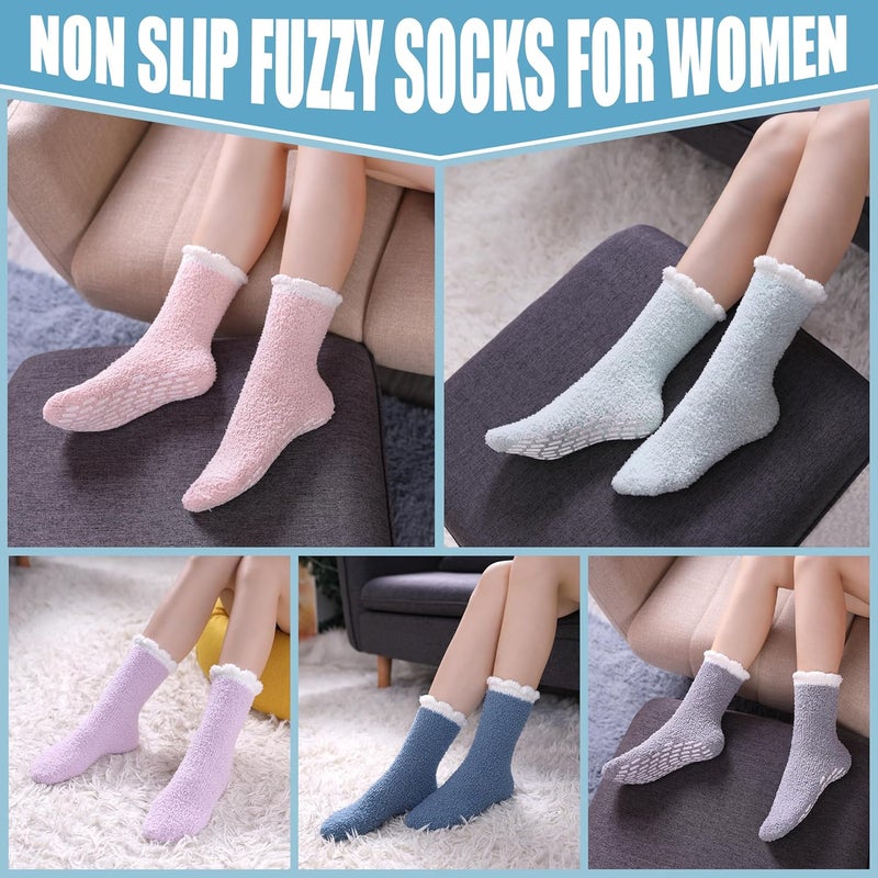 Yebing Store Non Slip Hospital Socks for Women with Grips Fuzzy Cozy Anti Skid Slipper Socks Winter Warm Soft Fluffy Sleep Socks - Image 3